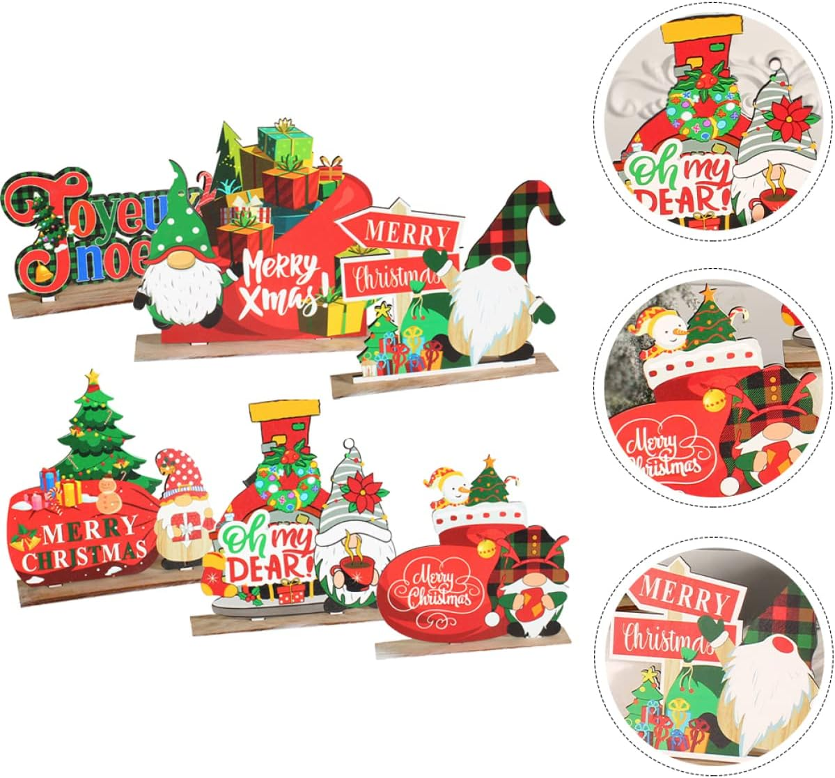 6Pcs Adorable Gnome Decorative Christmas Decors Wooden Ornaments Cartoon Desk Crafts Home Accessory Compact Xmas Decor for Table Display