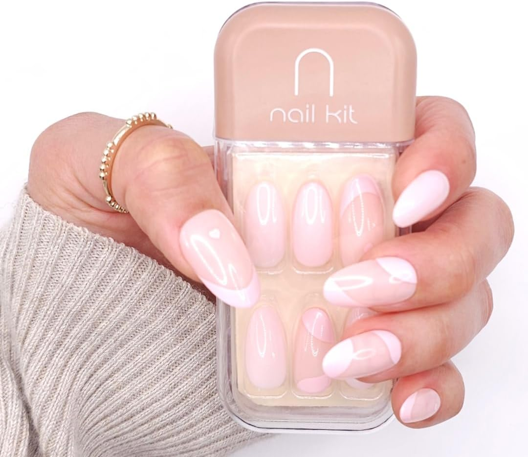 NKA PRESS on NAILS KIT - FALSE FAKE ACRYLIC NAILS - PREMIUM 28PC DIY ALL INCLUSIVE REUSABLE COTTON CANDY PINK PRESS on NAIL