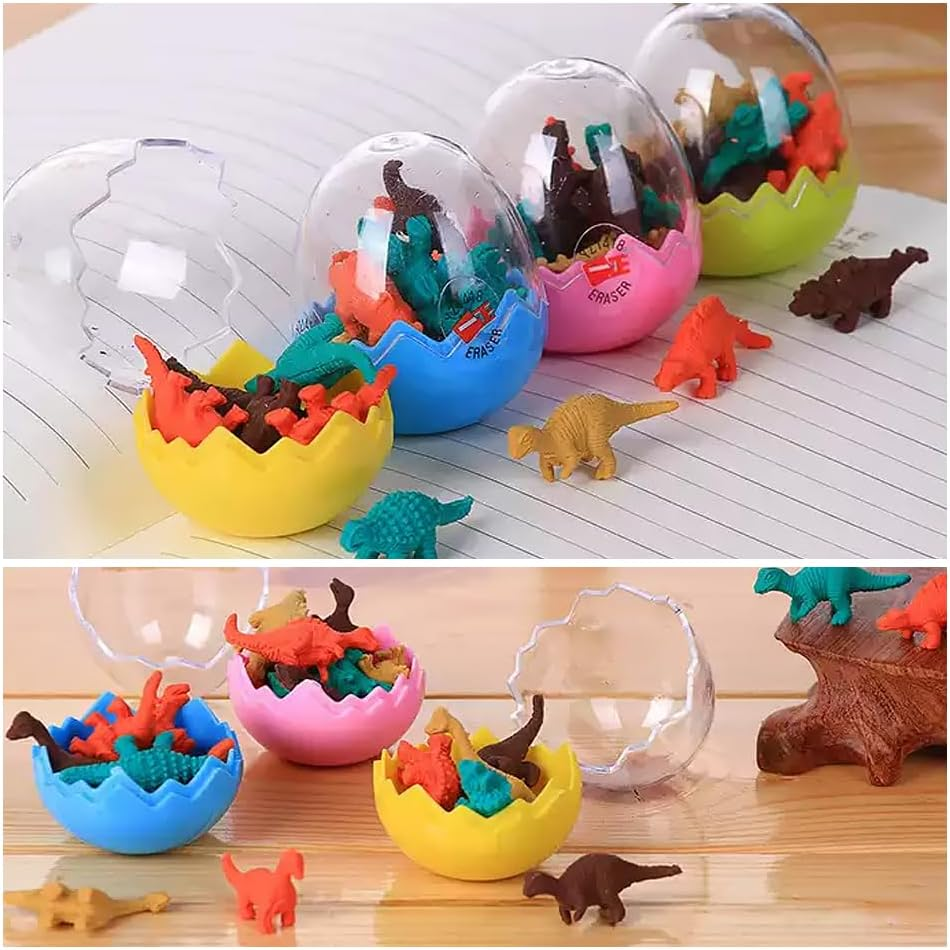 10 Pcs Dinosaur Erasers with Eggs, Mini Cute Dino Erasers Bulk for School Classroom Rewards Easter Basket Stuffers Fillers (Dinosaur)