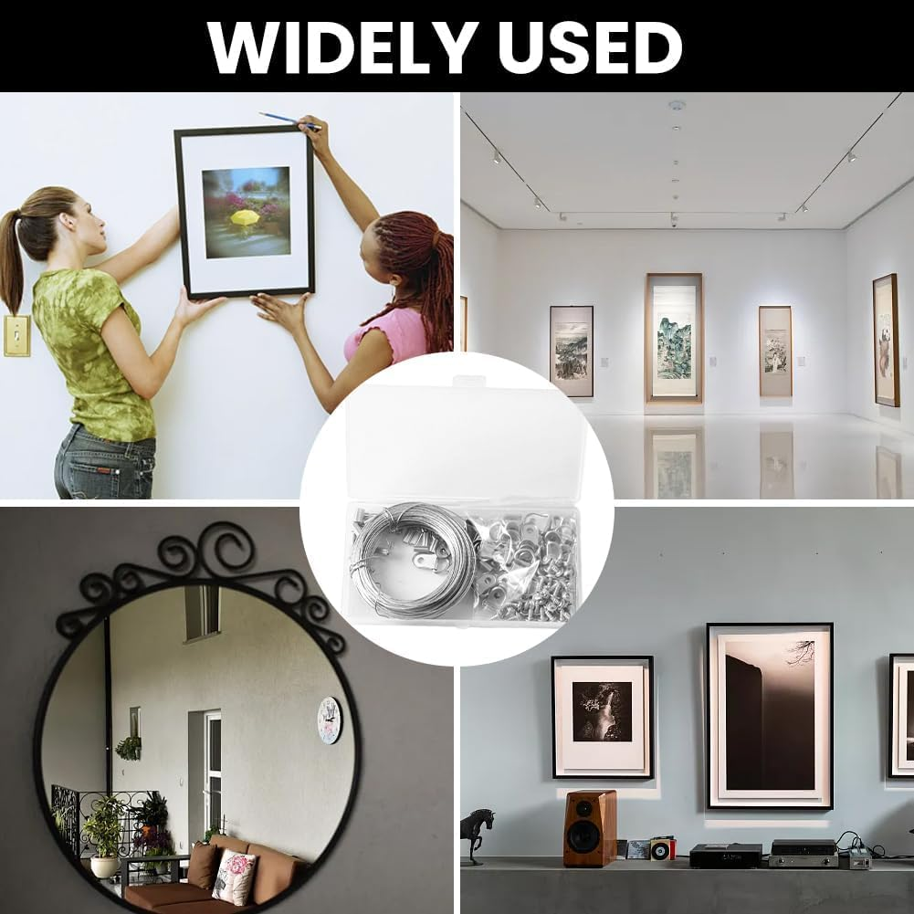 131 Pcs Picture Hanging Kit,100Ft Stainless Steel Picture Frame Wire Heavy Duty with D Ring Hangers and Crimping Sleeves Rope for Wall Art and Picture Hanging Wire image number 5
