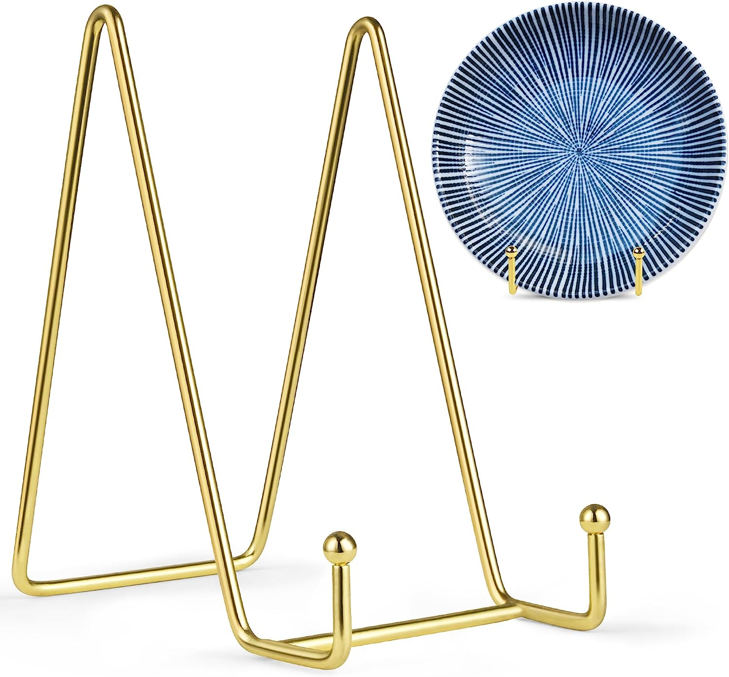 Mocoosy 2 Pack 4 Inch Gold Plate Stands for Display, Metal Square Wire Easel Stand, Plate Holder Display Stands, Picture Frame Stands for Display Photos, Decorative Platter, Book and Table Top Arts