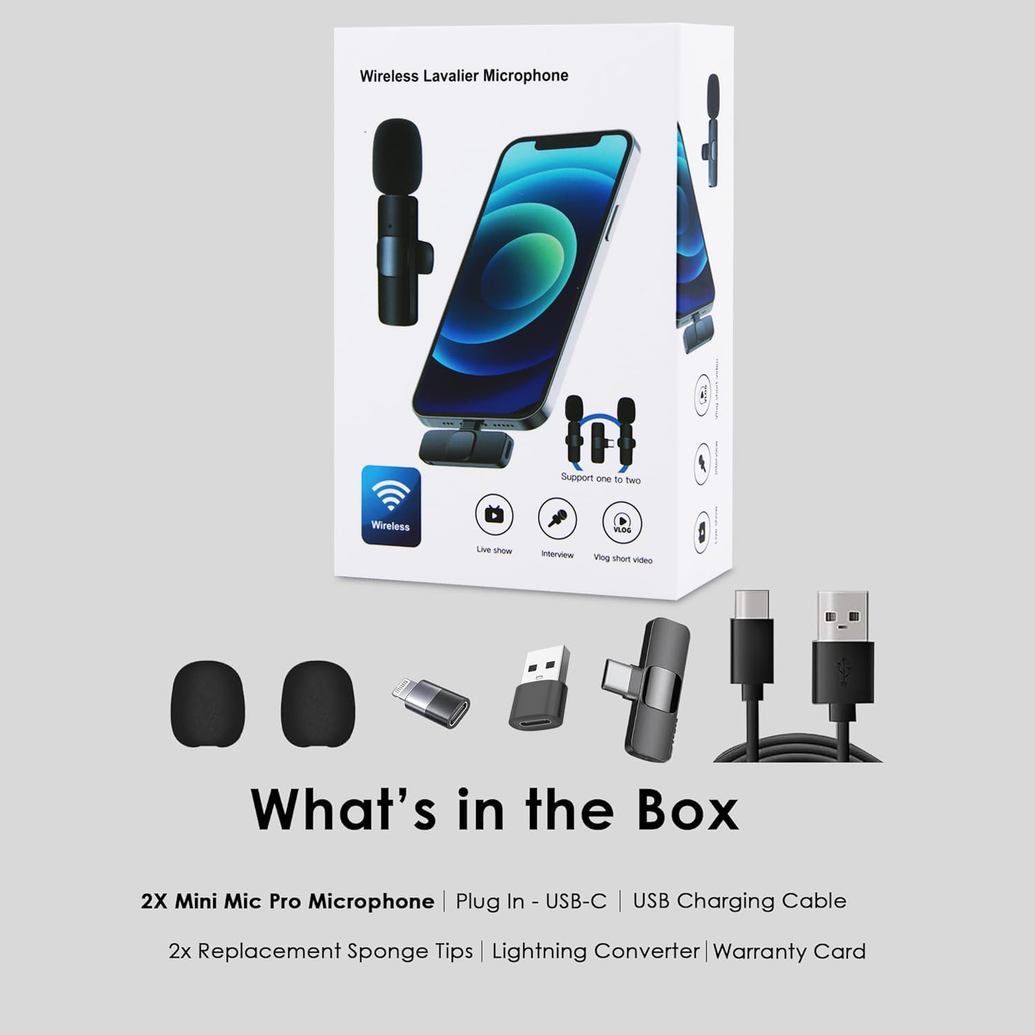 Mini Mic Pro Wireless Microphone for Iphone, Ipad, Android, Lavalier Microphone for Video Recording - 2 Pack Iphone Mic Crystal Clear Recording with USB-C for Podcast, ASMR(H58) image number 2