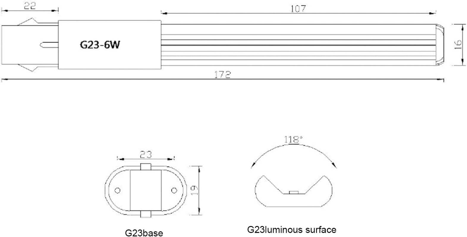 6W LED Tube Light, 28Pcs 2835 LED, Cool White 6000K, G23 GX23 Base, Premium Aluminum ABS Shel (G23) image number 6