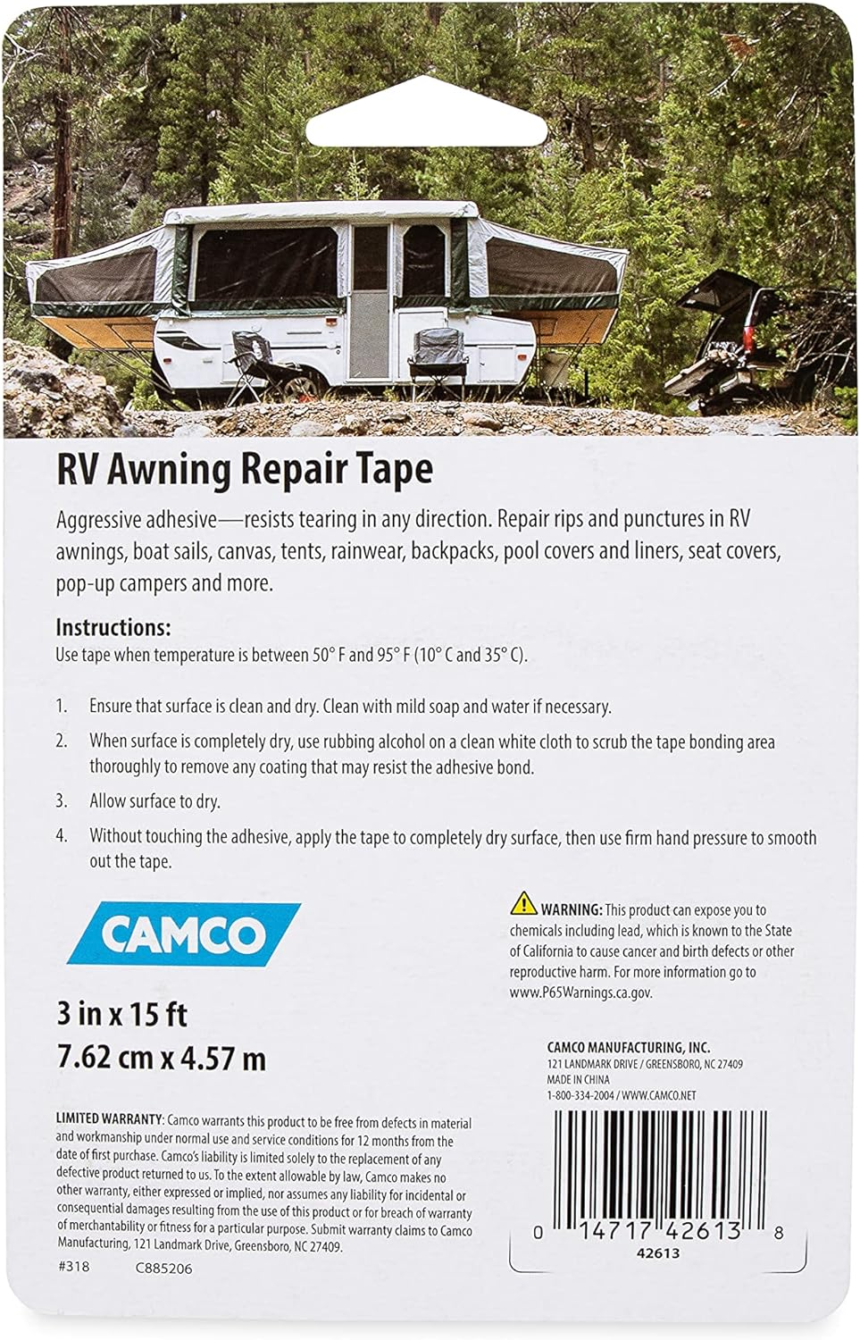 Camco 42613 3" X 15' Awning Repair Tape image number 1
