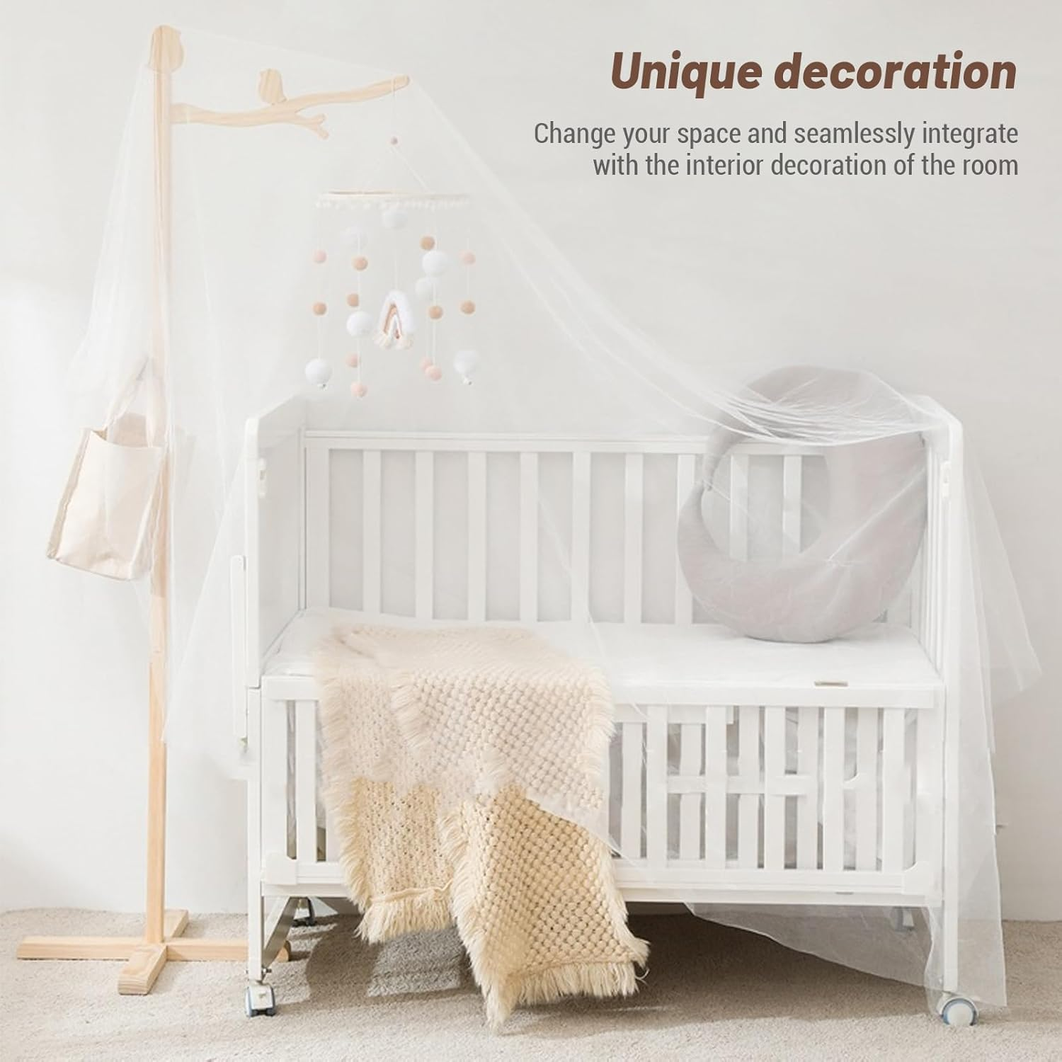 Floor Standing Crib Mobile Arm, Wooden Crib Mobile Stand Crib Mobile Arm Multifunctional Movable Arm with Stable Support for Home Nursery