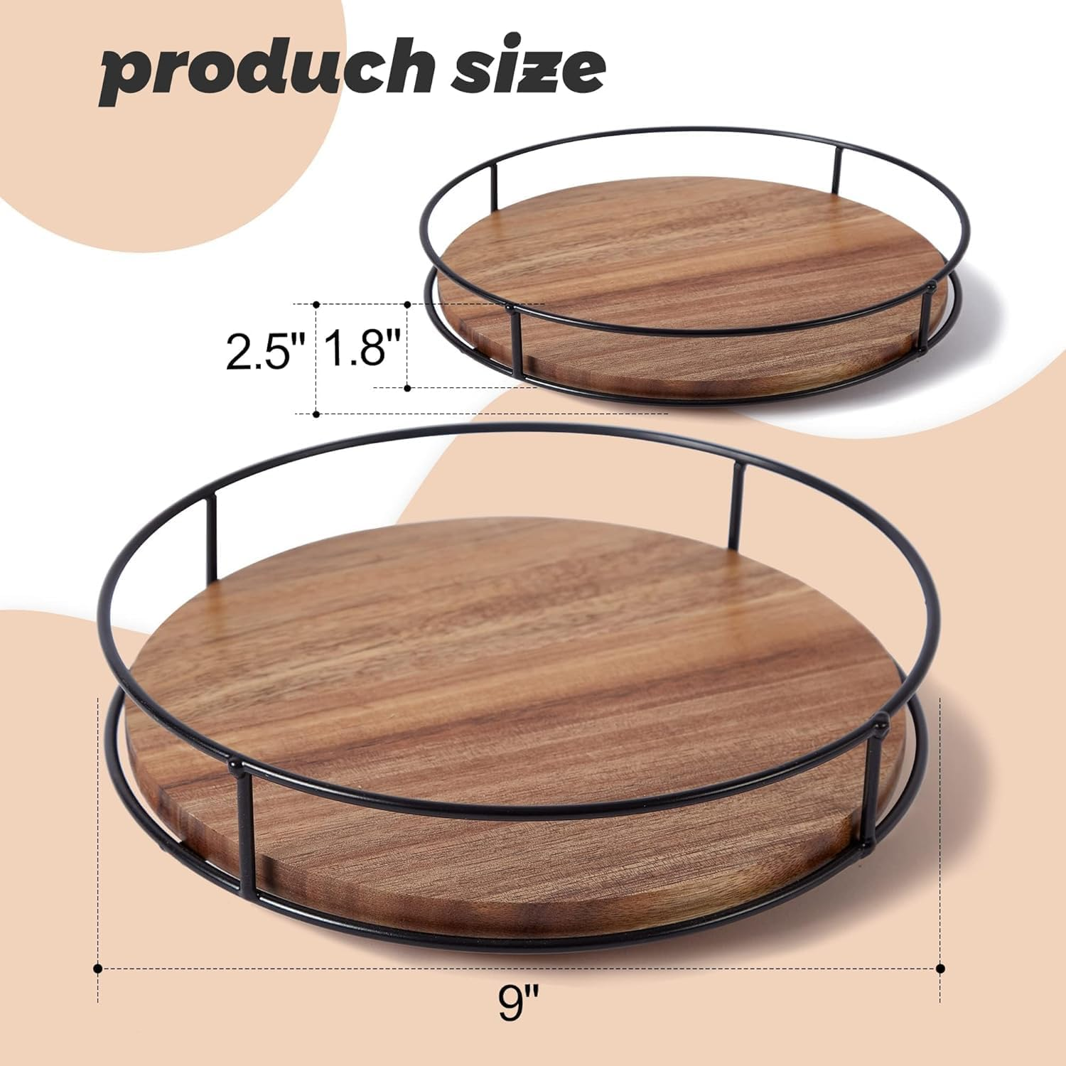 Lazy Susan Turntable for Cabinet,Lazy Susan Organizer,Table Top, Kitchen,Bathroom,Pantry, Spice Organization,Wooden 360&deg;Spinning Tray image number 2