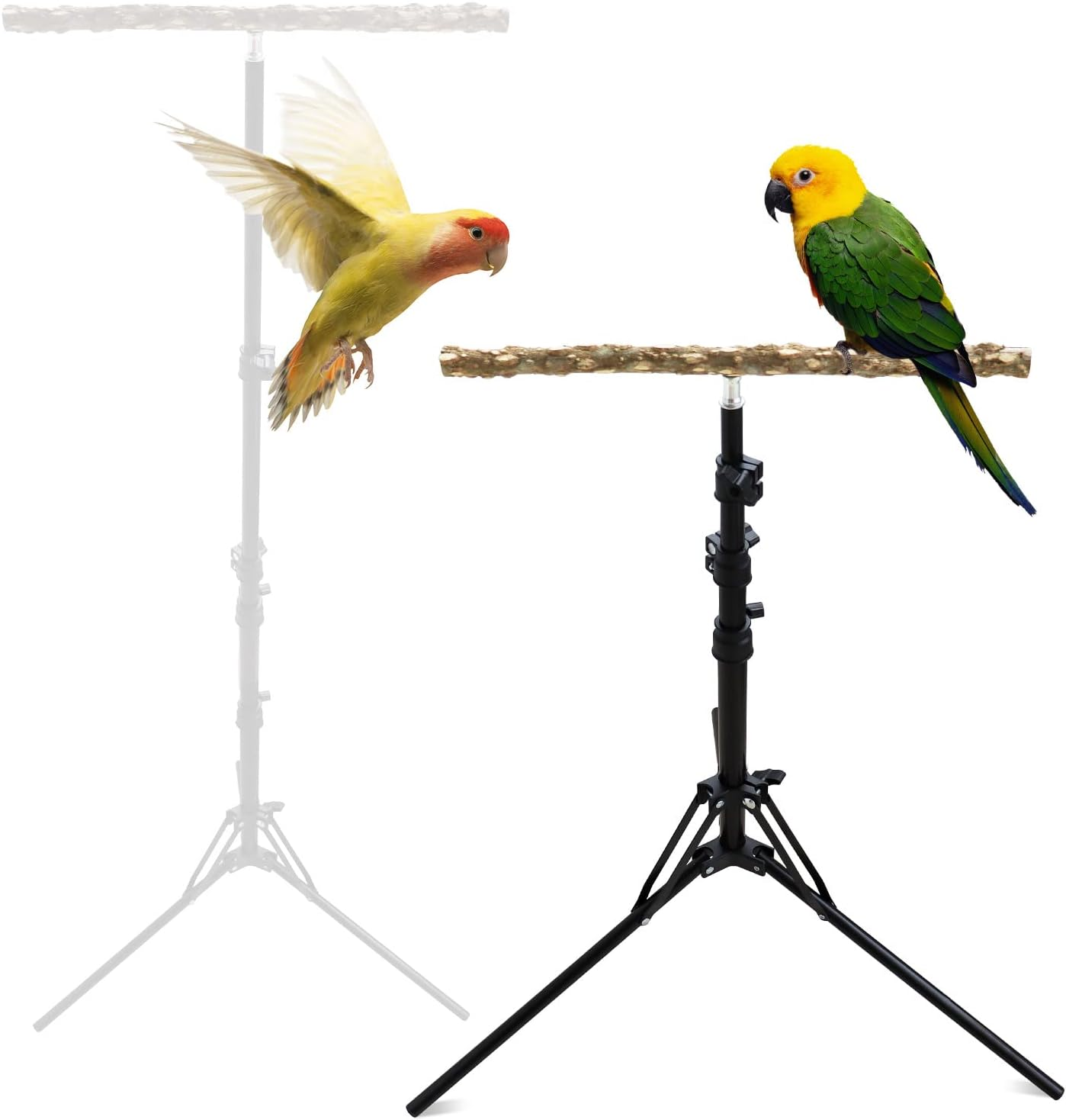 Natural Pepper Wood Parrot Perch, Adjustable Height - Indoor & Outdoor Bird Stands for Small to Medium Birds image number 3