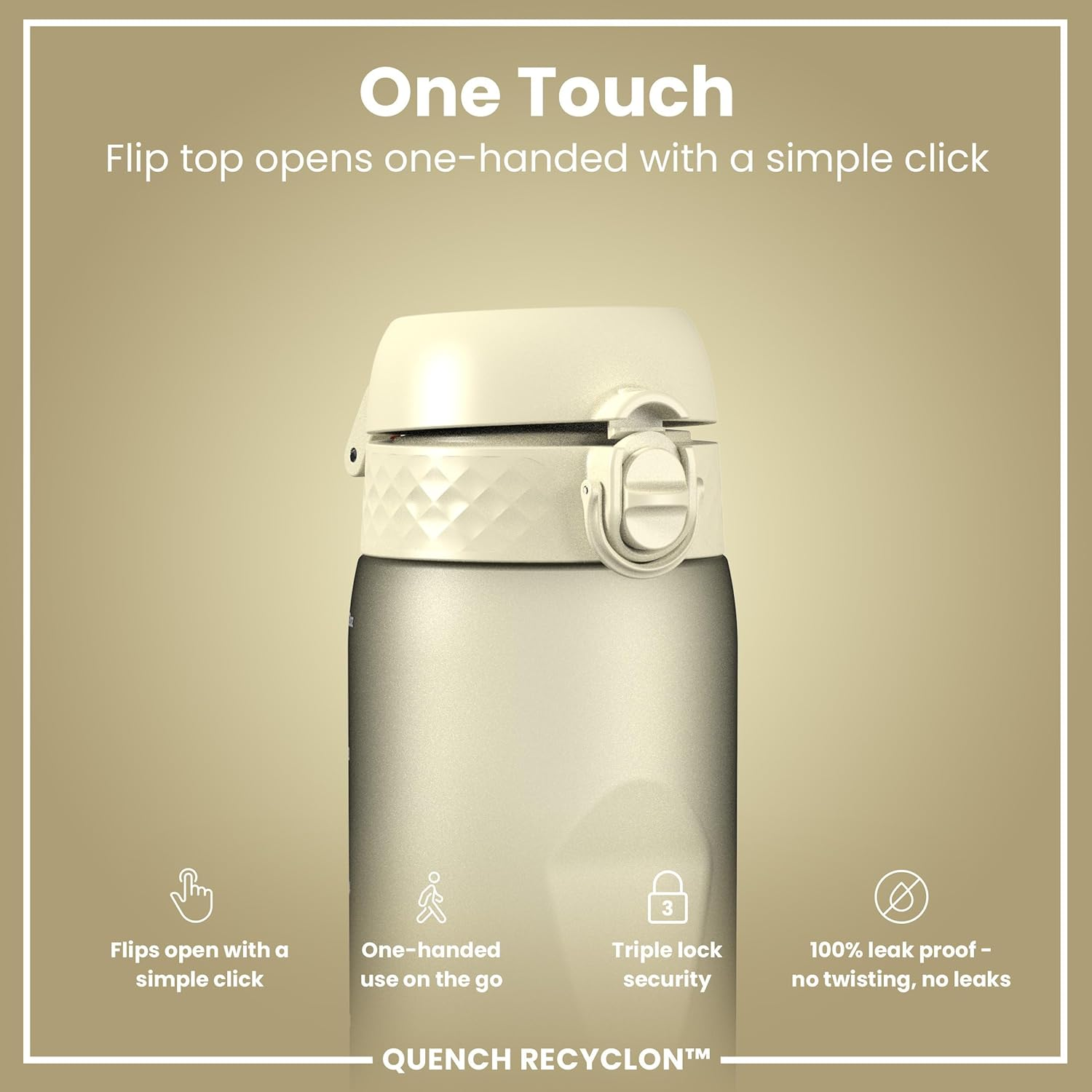 Ion8 1 Litre Water Bottle, 1000 Ml, Leak-Proof, One-Handed Opening, Secure Locking, Dishwasher Safe, Bpa-Free, Carry Handle, Easy to Clean, Ideal for Sports and Gym, Cream White image number 3