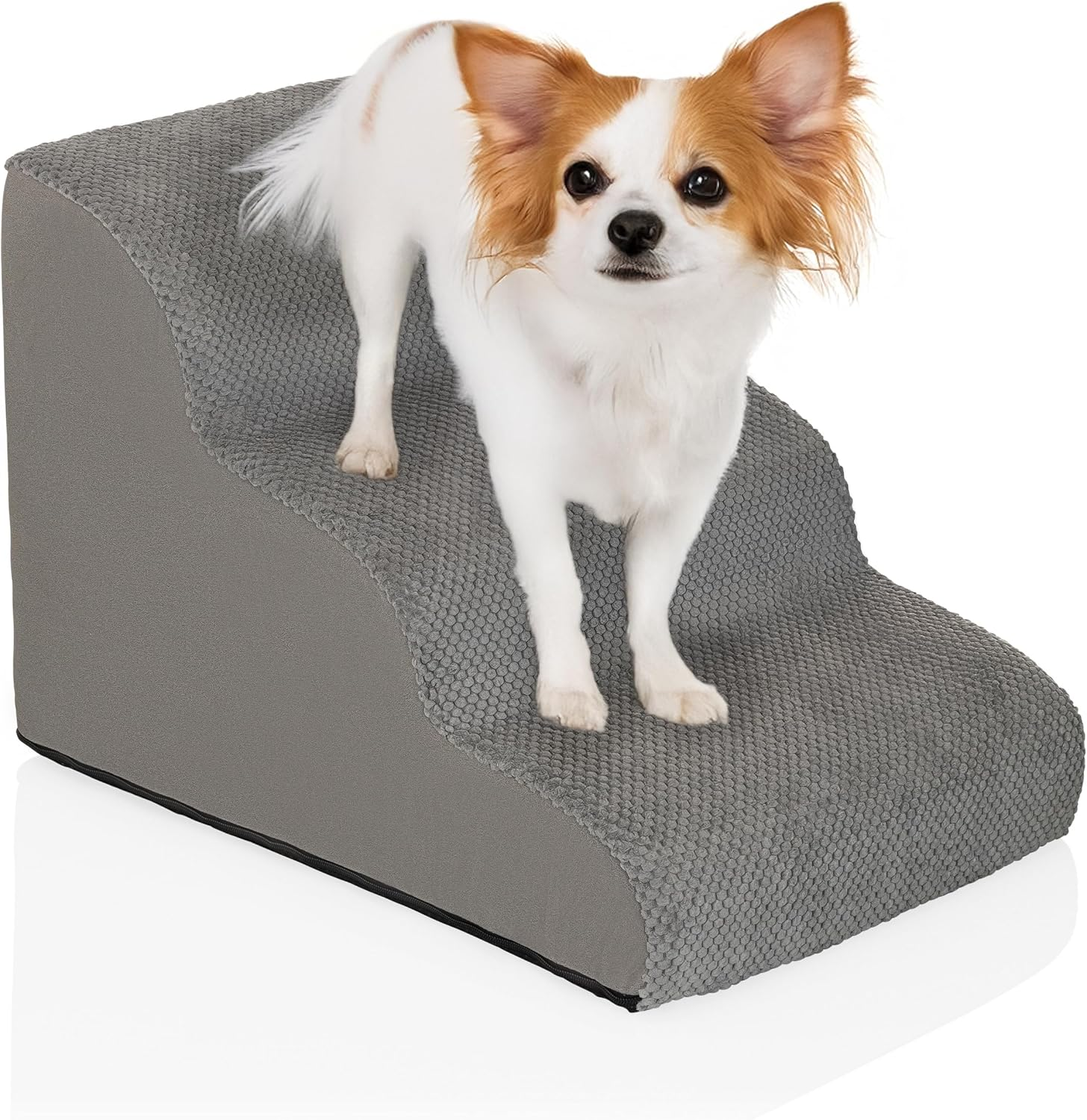 PAWY Step 3 Pet Stairs with Washable Cover, Non-Slip Dog Ramp, Grey image number 4