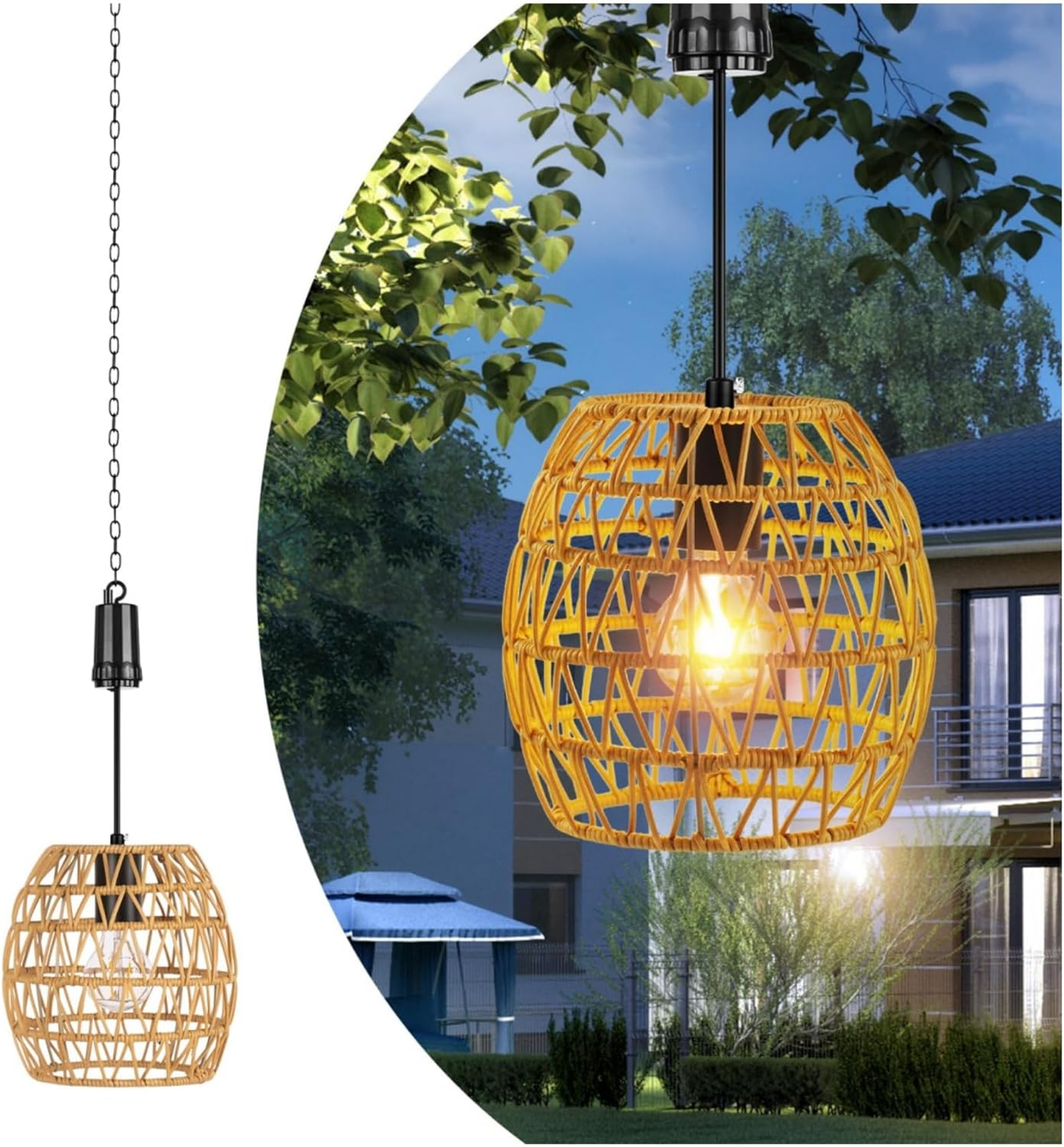 Outdoor Hanging Lamp with Battery, IP44 Waterproof Battery Pendant Light, 6 Hour Timer, Hanging Light Battery for Patio, Bar, Garden, Patio, Living Room, Bedroom, Boho Decoration image number 4