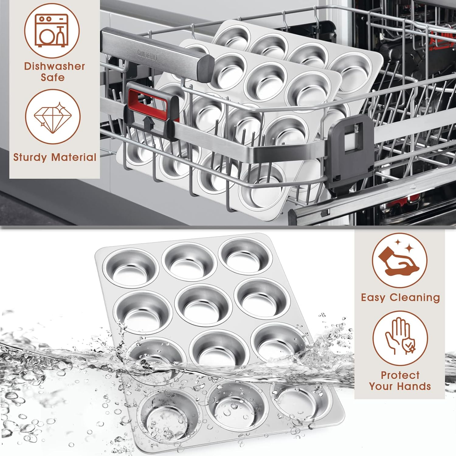 P&P Chef Muffin Pan Cupcake Baking Pan Set of 2, 12 Cups Muffin Tin Tray, Stainless Steel Muffin Pans for Baking Mini Cake Muffin Tart Quiche, Oven & Dishwasher Safe, Non-Toxic & Heavy-Duty