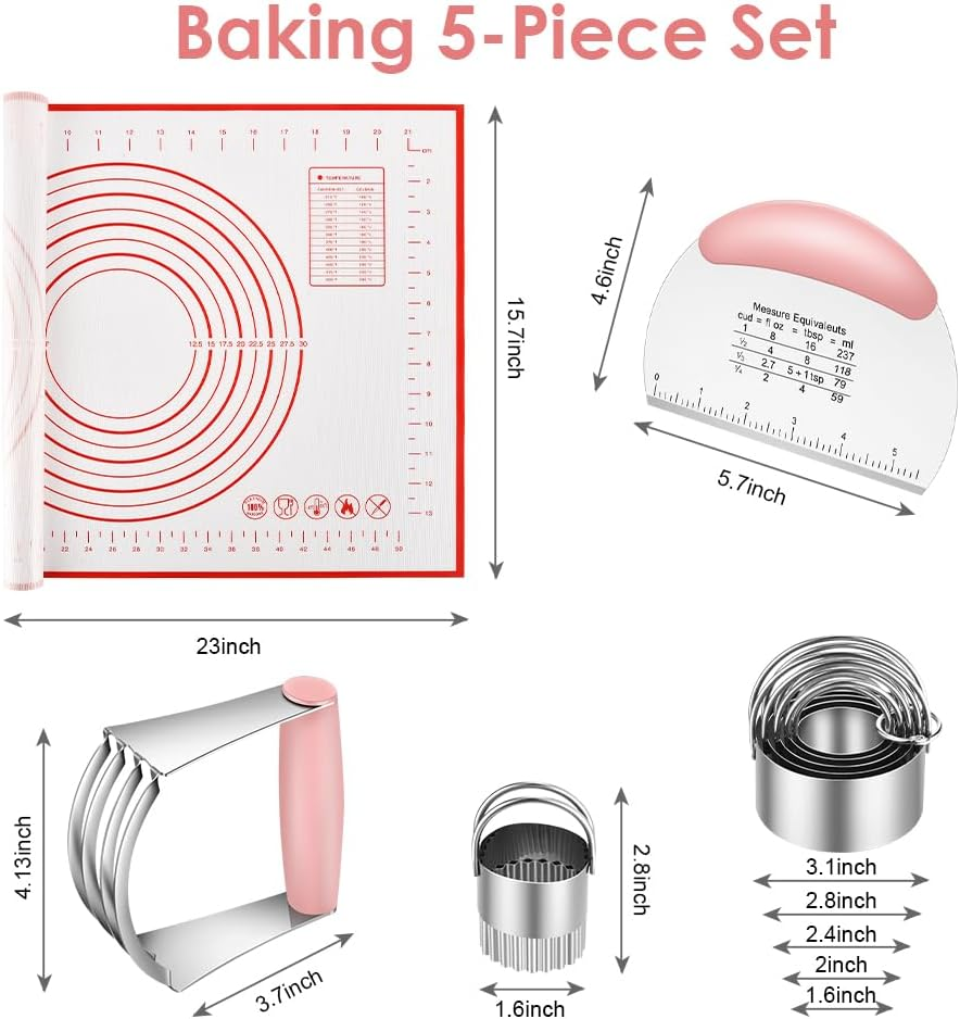 Pastry Cutter, Biscuit Cutter, Dough Scraper, Silicone Baking Mats, Stainless Steel Pastry Blender Set, Dough Cutter Biscuit Cutter Baking Pastry Mat Dough Blender Tools & Pastry Utensils (5 Pcs/Set) image number 3