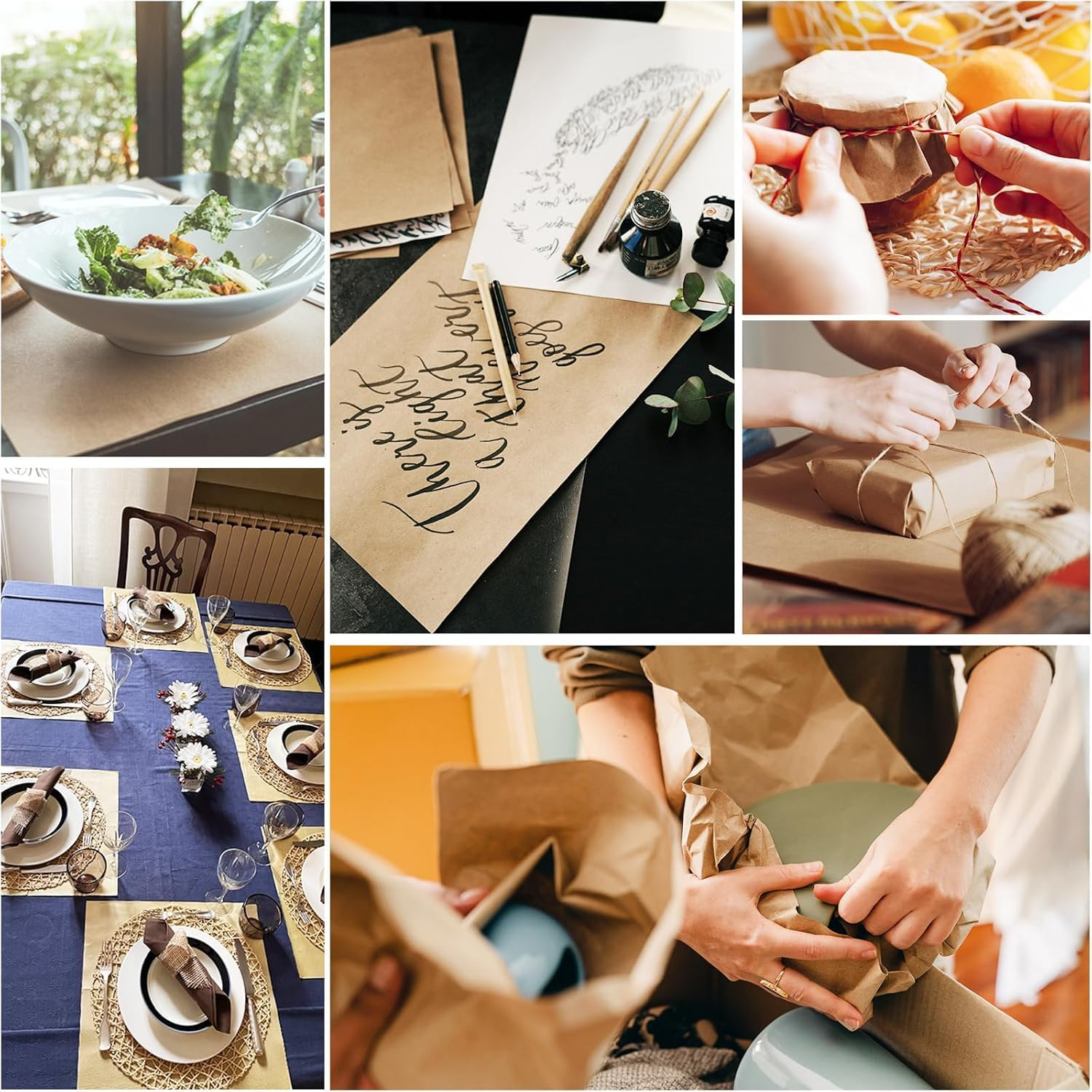 Recycled Kraft Paper,Brown Kraft Paper Roll, Craft Paper,Wrapping Paper,Natural Recyclable Perfect for Crafts, Art, Small Wrapping, Packing, Postal, Shipping (Brown, L) image number 2