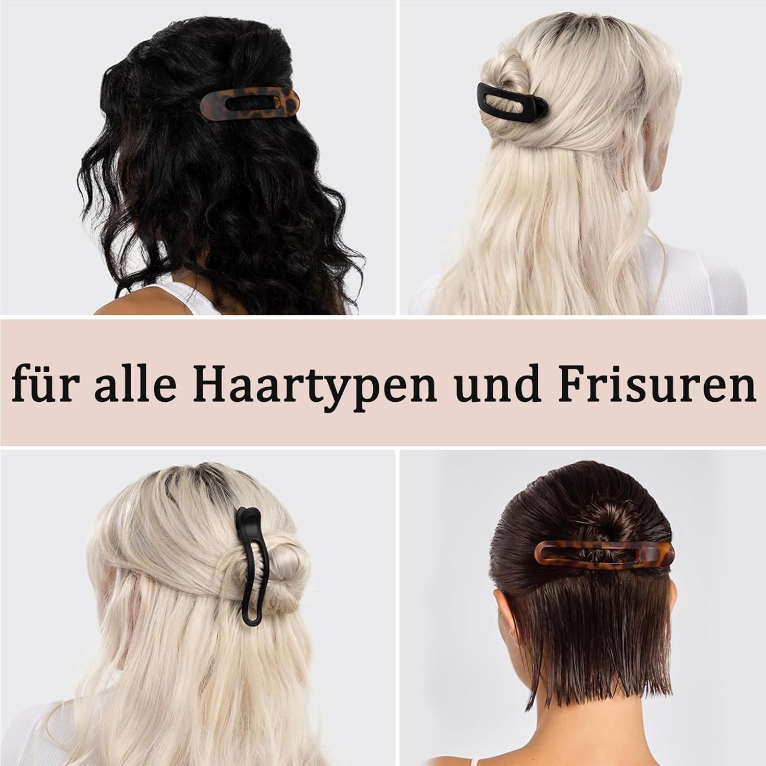 Flat Hair Clip, Set of 4 French Hair Clips in 2 Styles, Strong Hold, Non-Slip Hair Clip, Flat for Women, Thin Hair, Thick Hair for Creating Hairstyles (Black Amber) image number 3