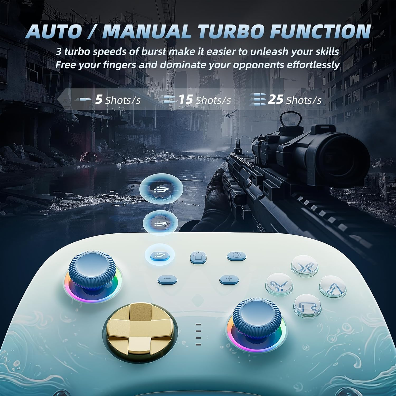 Mytrix Wireless Pro Controllers with Charging Dock, Blue Bluetooth Controller with Hall Effect Joysticks/Hall Trigger (No Drift) for Nintendo Switch, Windows PC Ios Android Steam image number 2