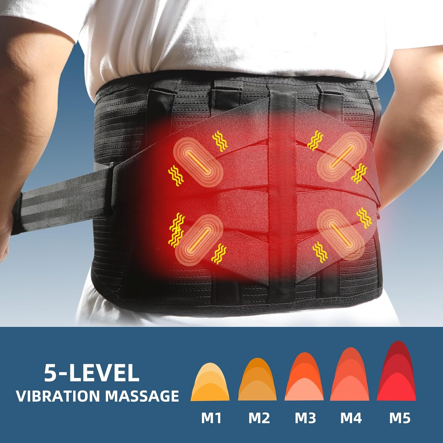 HONGJING Heating Massage Back Brace for Lower Back Pain Relief, Rechargeable Lunbar Support Belt with Heating and Massaging for Herniated Disc, Scoliosis, Sciatica M) image number 3