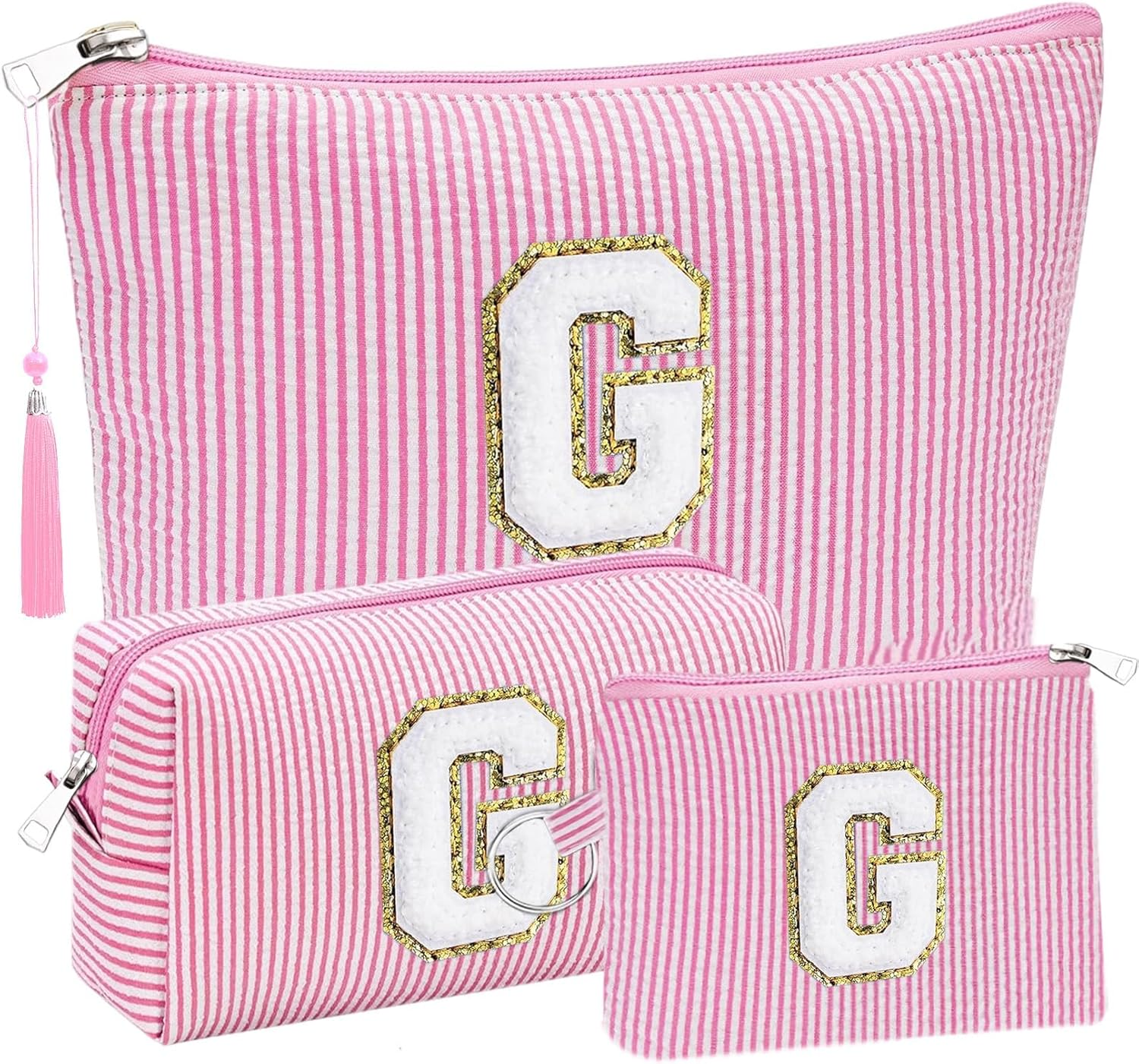 Adoryoung Gifts Personalized Initial Cosmetic Makeup Bag Make up Bag Travel Toiletry Bag for Her Mom Girlfriend Wife Teacher Birthday Gifts for Women Skincare for Girls, Pink, F