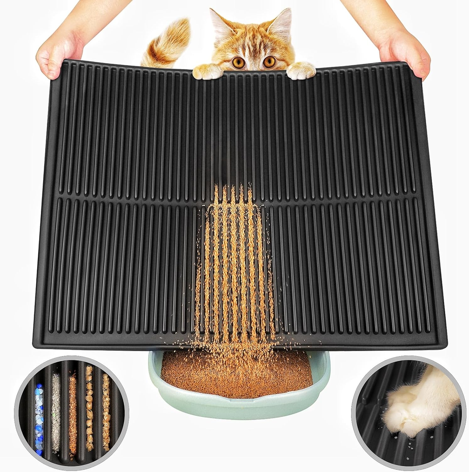 Petnova Easy Clean Litter Mat: Waterproof Single Layer Large Cat Litter Trapping Mat - anti Tracking Kitty Litter Mat Catcher for Floor - Durable Litter Mat Resists Scratching (Black, 31&rdquo;X24&rdquo;) image number 5