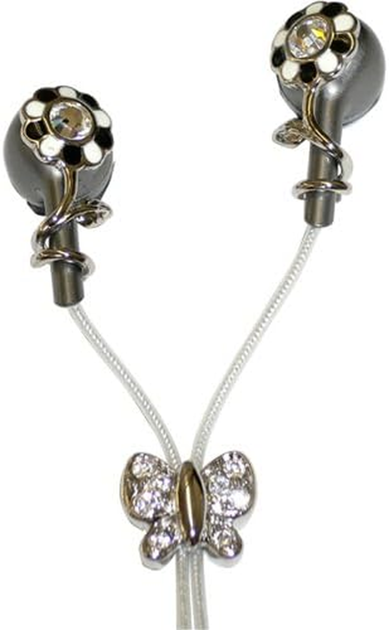 Mivy Music Butterfly Flower Earbuds Jewel Colored Rhinestone Pink & White ME687H