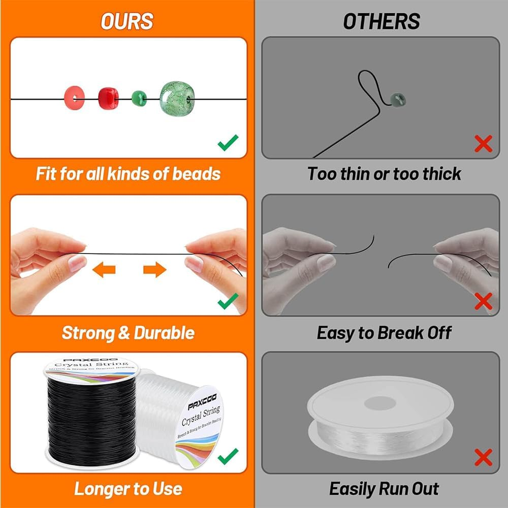 Elastic Beading Threads Stretchy Bead Cord String Elastic String Cord, 2 Roll 0.8Mm and 1Mm Elastic String Cord Elastic Thread Beading String Cord,Elastic String Bracelets for Jewellery Making (Black) image number 3