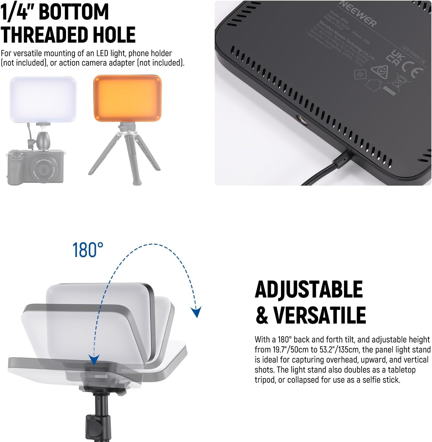 NEEWER Basics Studio Panel Key Lighting Kit, 2 Pack Bi Color LED Video Light with Tripod Stands & Filters, Dimmable Portable 3200K-5600K CRI95 750Lux for Photography Recording Streaming Podcast, BP66 image number 4