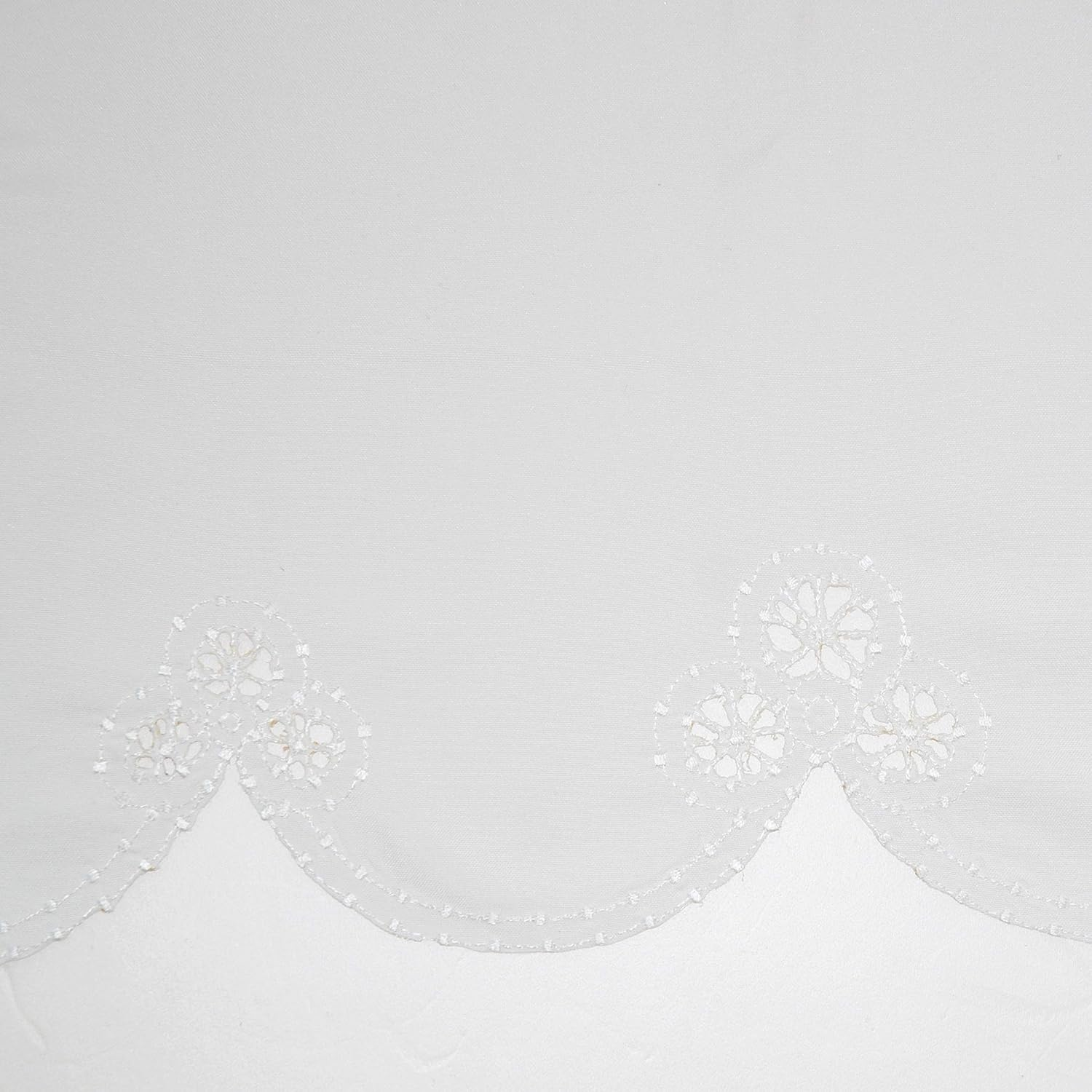 No. 918 Mariela Floral Trim Semi-Sheer Rod Pocket Kitchen Curtain Valance and Tiers Set, 58" X 24", White image number 2