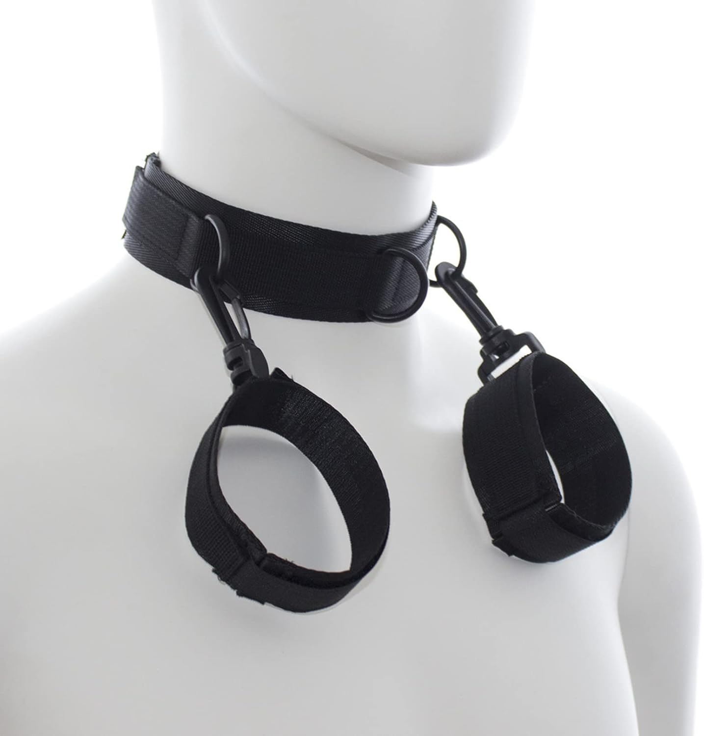 HABOWN BDSM Collar with Handcuffs Set - Erotic Fetish Neck and Back Slave Sex Toy - Black, One Size