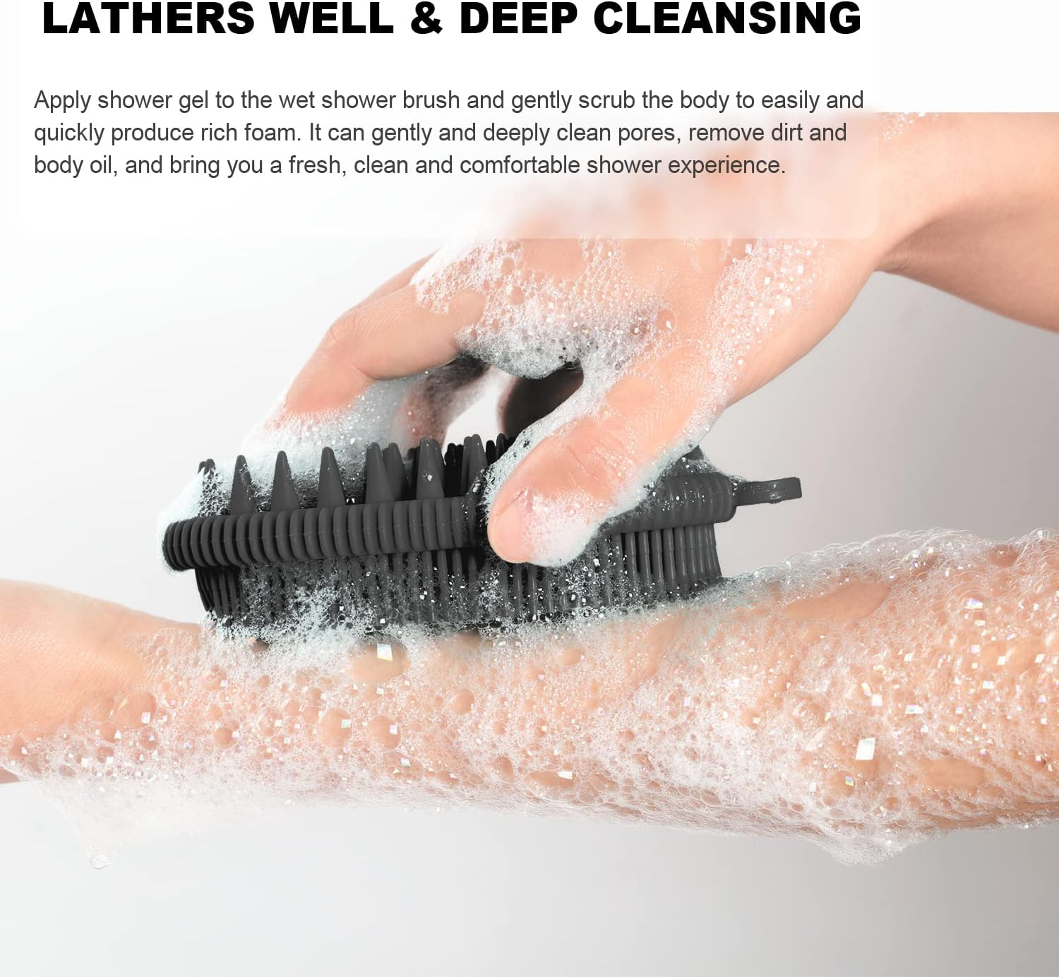 Rampula Silicone Body Scrubber, 2 in 1 Shower and Shampoo Scalp Massager Brush for Dry and Wet, Lathers Well, Stimulating Blood Circulation More Hygienic than Loofah 1PC Black image number 3