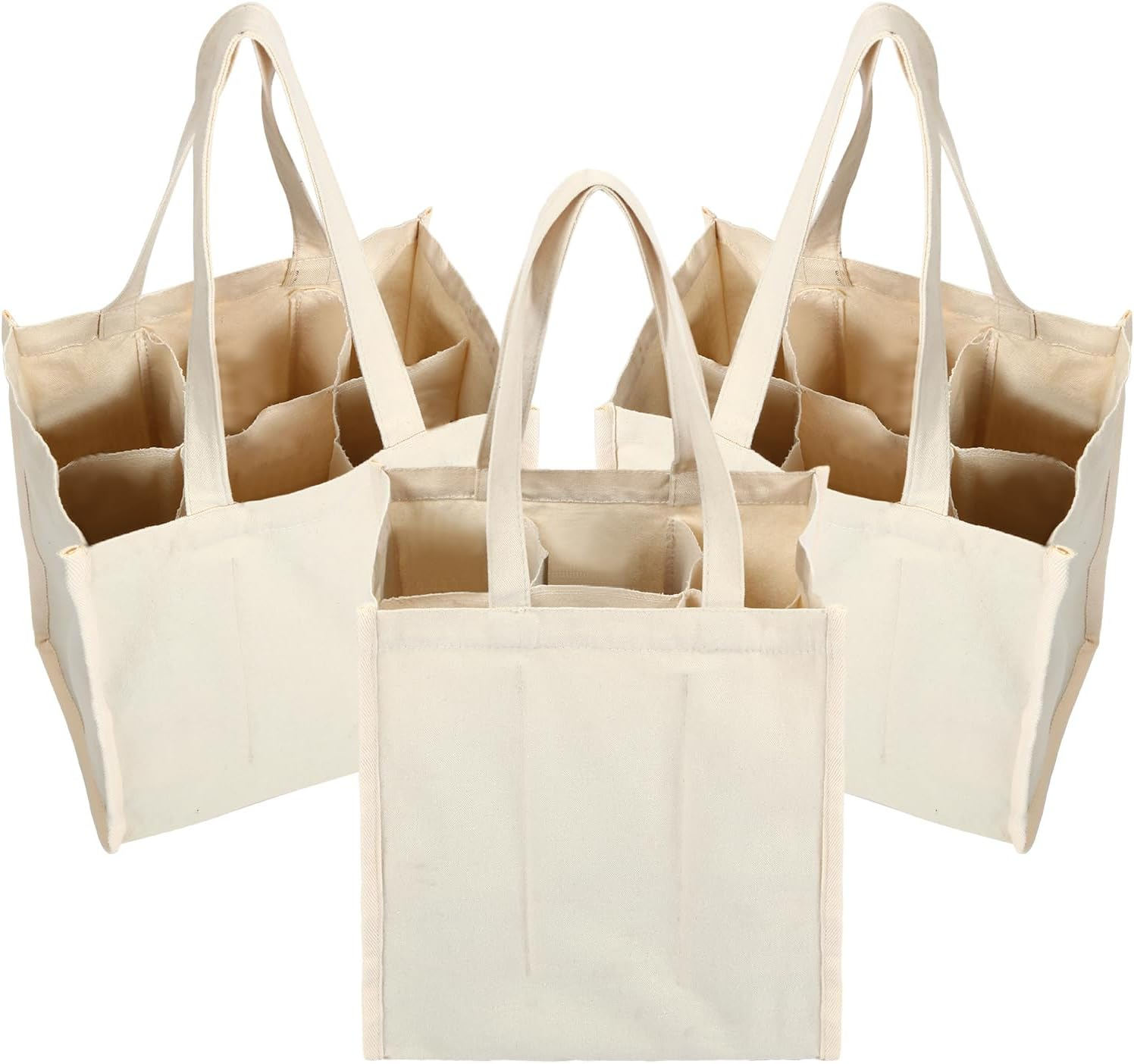 Berlune 3 Pcs Reusable 6 Bottle Wine Tote Bag with Divider Canvas Washable Portable Wine Carrier Tote Sturdy Bag for Grocery Bottle Carrier Holder for Travel Camping Picnic image number 2