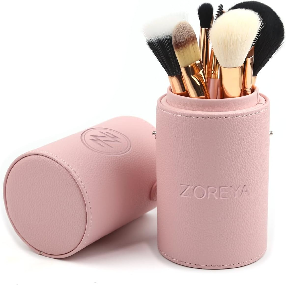 Zoreya Makeup Brush Set 12Pcs Pink Synthetic Makeup Brushes Travel Set with Holder Makeup Brush Organizer Foundation Powder Contour Blush Eye Cosmetic Brush Sets in Case with Bonus Gift Makeup Sponge - Black,Gold image number 6