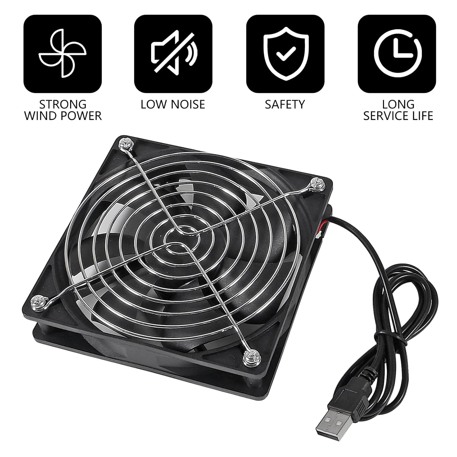 2Pcs USB Fan 5V 12025 Cooling Fan Ball Bearings Brushless Axial Fan 120X120X25Mm USB Computer PC Fan with Srews Metal Grill Cover for Computer Case Cooling Fan CPU Coolers Radiators image number 5