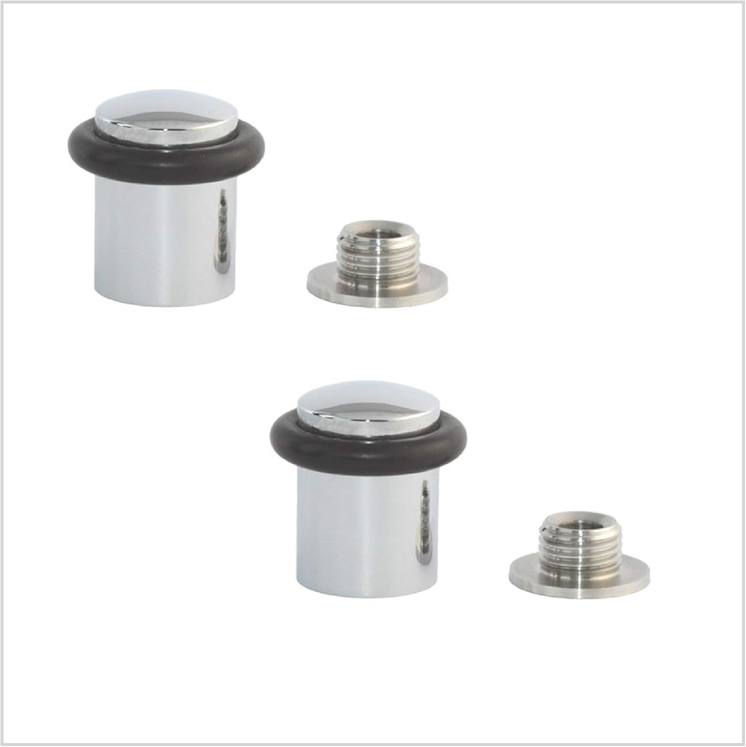 EVI | Pack of 2 Door Stops | 20X29.5Mm | Threaded Base | Black Natural Silicone Rubber | Satin Matte Finished Brass | Includes Tools | Model I-108