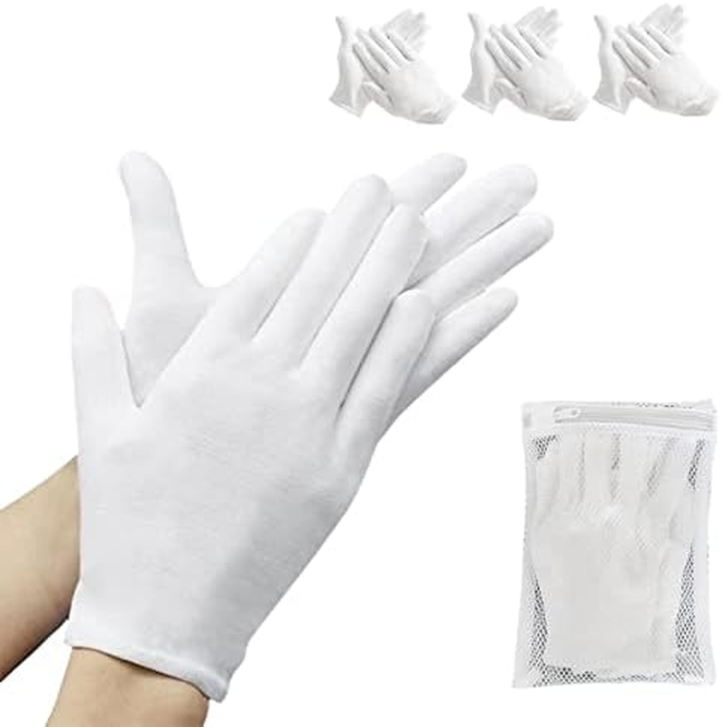 ZFYOUNG 6 Pcs White Moisturizing Cotton Sleep Gloves for Men and Women, Beauty Coin SPA Cloth Gloves image number 4