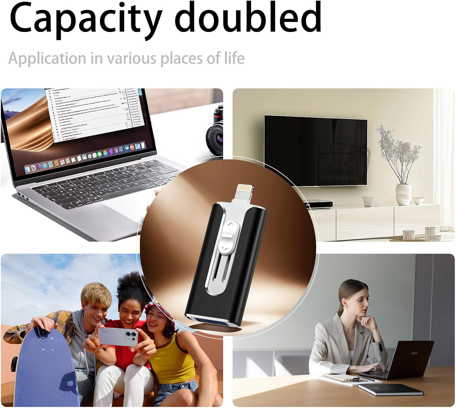 USB Drive, 4-In-1 High-Speed Transfer USB 3.0 USB Stick, 1Tb USB Flash Drive, Phone Photo Stick, Used for Photo Transfer and Data Storage, Applicable to Iphone, Ipad, Pc and More Devices image number 5