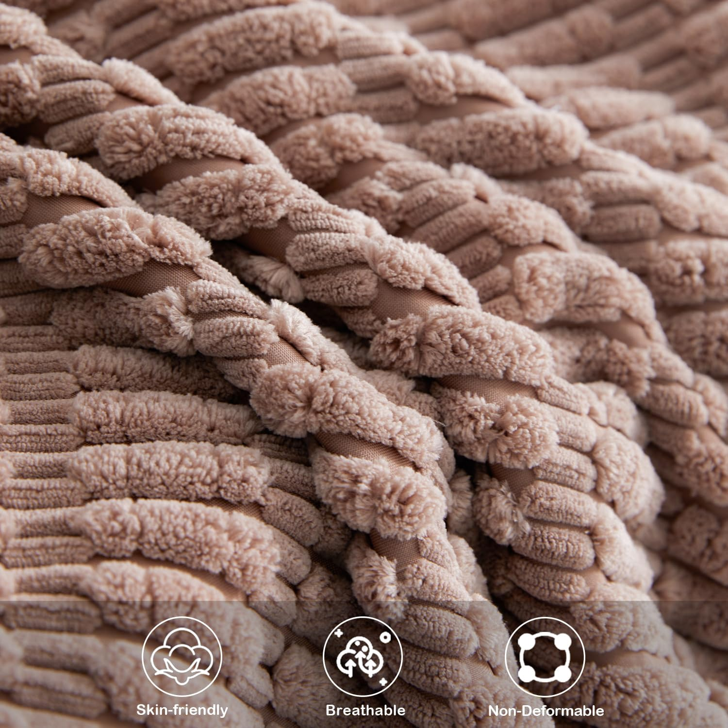 Pack of 2 Corduroy Decorative Throw Pillow Covers 18X18 Inch, Soft Neutral Couch Pillow Covers Boho Plush Striped Cushion Cases Rustic Farmhouse Home Decor for Sofa Bedroom Living Room Couch Balcony - Light Brown image number 5