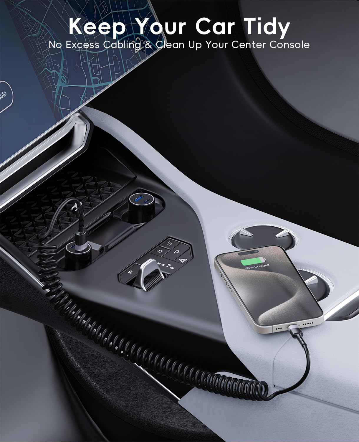 Coiled USB to USB C Cable, 1M Carplay Cable for Iphone 17, Short Car Charger Cord for Iphone 16/15 Pro Max, Samsung Galaxy (USB a to USB C, Black, 2Pack 1M)