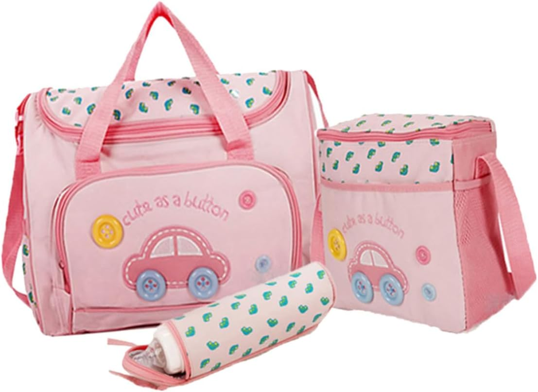 Totority Portable Diaper Bag Set 4-In-1 Multi-Function Mom Bag Large Nappy Bottle Car Theme Nappy Change Mat image number 2