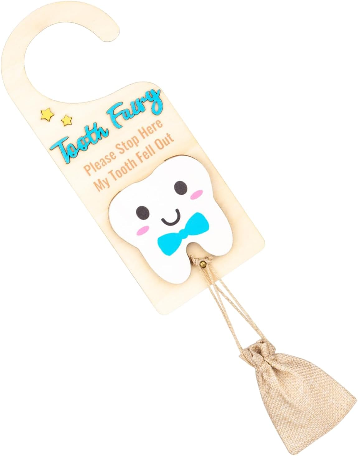 Tooth Fairy Hanger - Tooth Fairy Pick up Box with Money Slot,Keepsake Box with Pouch, Cute Wooden Souvenir for Storage Home Collection Boys Girls