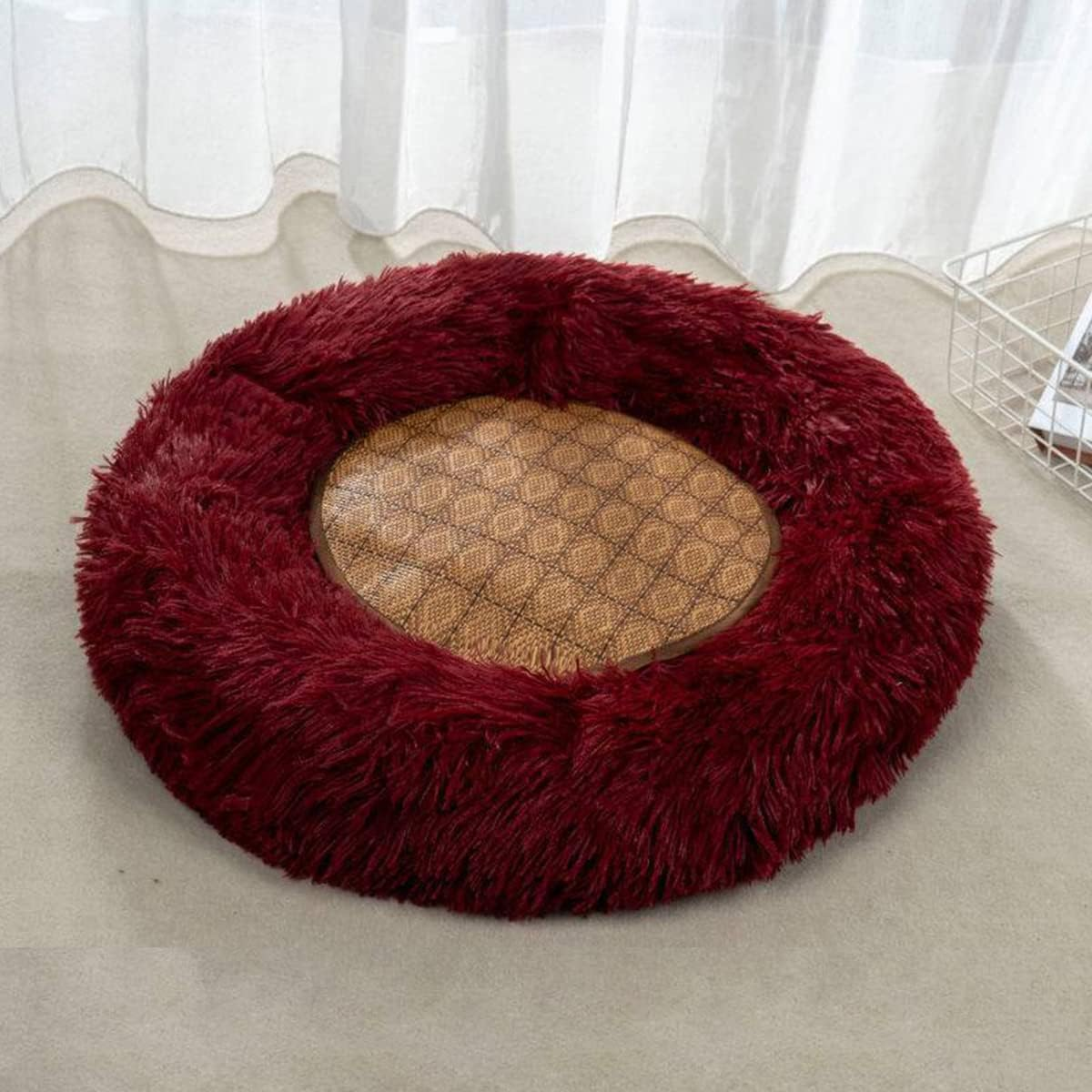 Donut Cat Bed, Faux Plush Dog Beds for Medium Small Dogs - Self Warming Indoor round Pillow Cuddle Washable Dog Bed Cat Bed Diameter16In