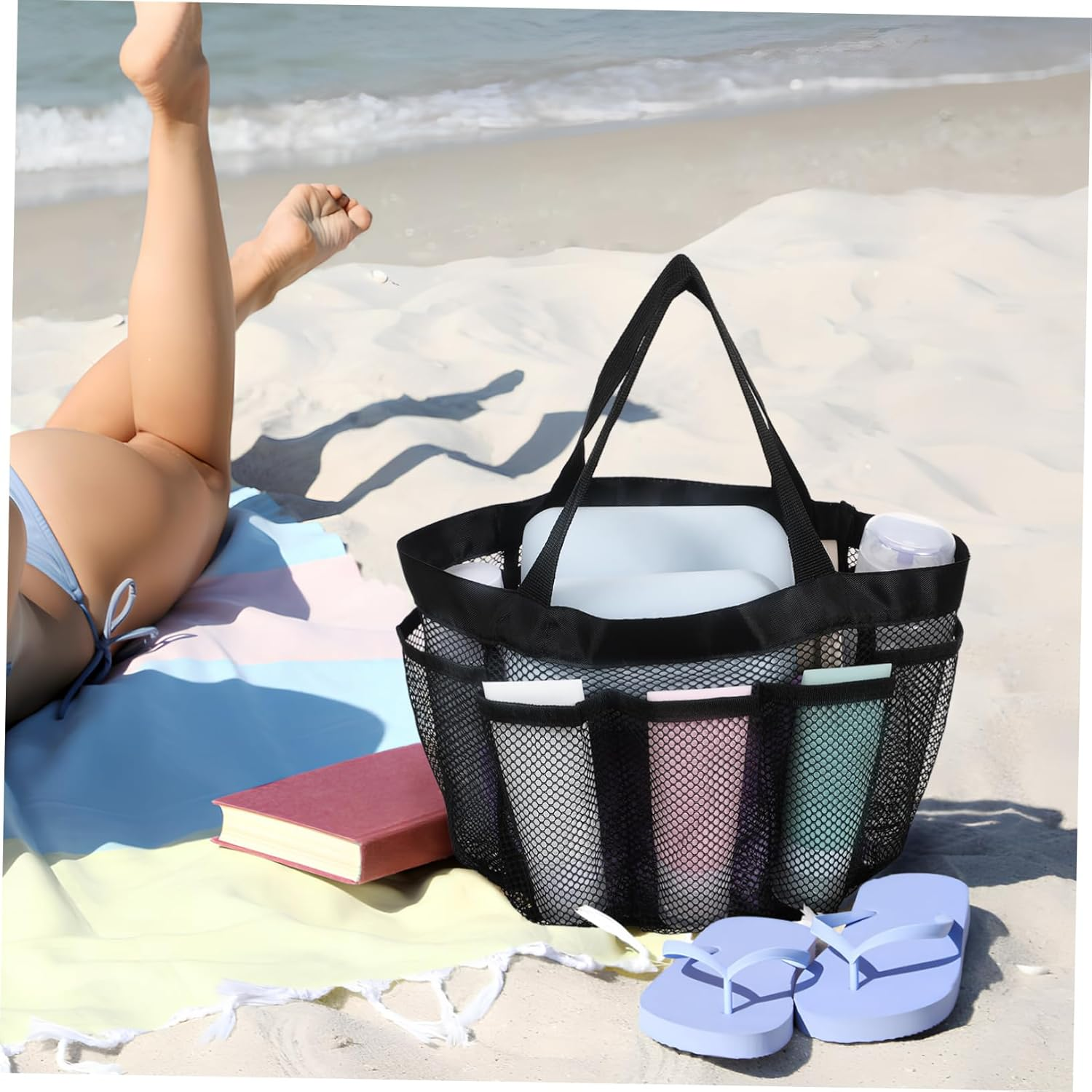 GLSTOY 3Pcs Large Mesh Beach Bag for Women Travel Tote Swim Gear Pouch for Beach Vacation Picnic and Outdoor Activities image number 1