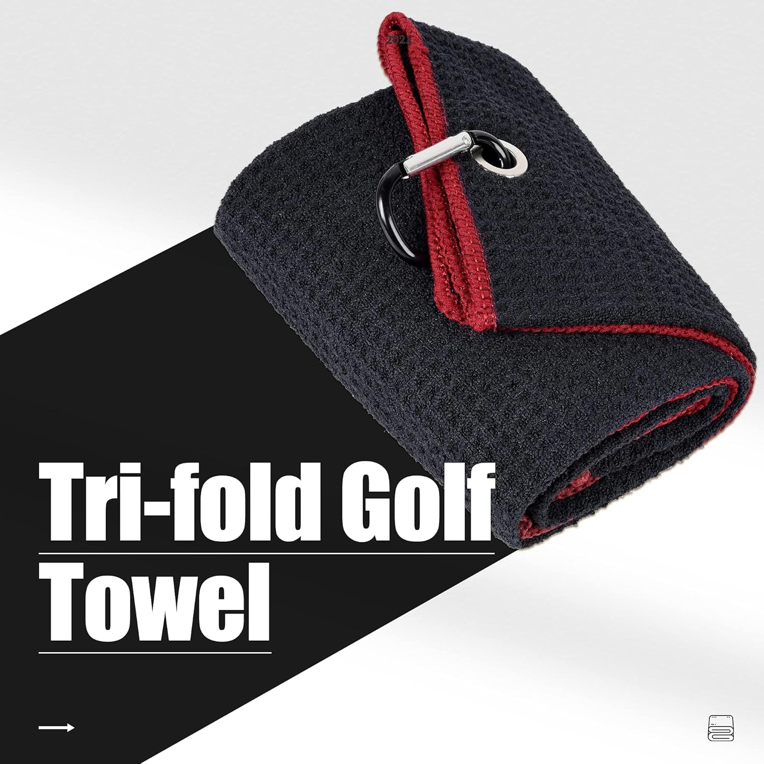 Golf Towel | Tri-Fold Waffle Towels | Premium Microfiber Fabric | Wiith Heavy Duty Carabiner Clip (Black(Red Edge)) image number 5