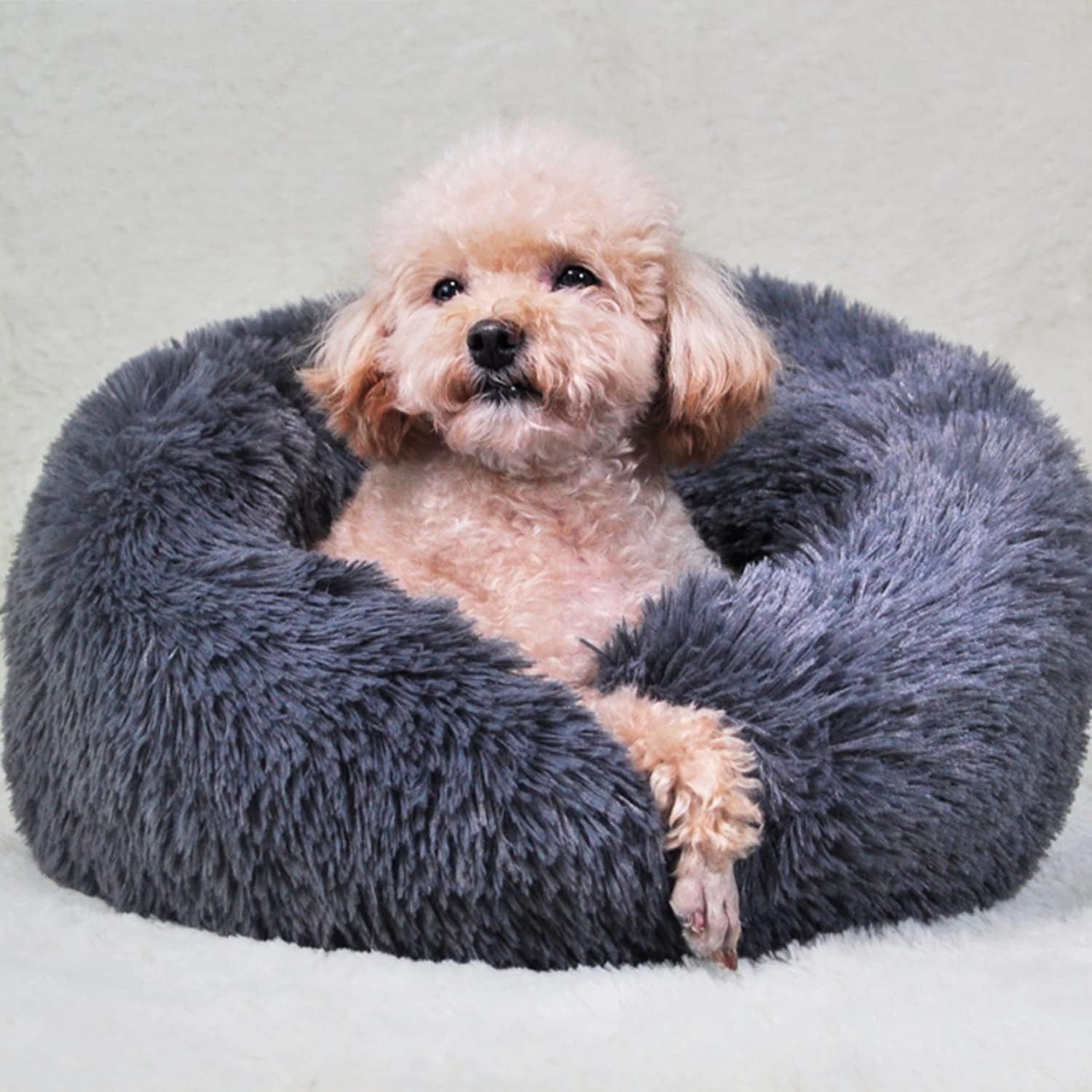 UUEMB 50Cm Calming Dog Cat Bed, Plush Donut Pets Beds for Small Dogs Cats, Soft Puppy Kitten Cuddler round Bed Cushion, Washable Warm Dog Beds for Improved Sleeping (Dark Grey) image number 7