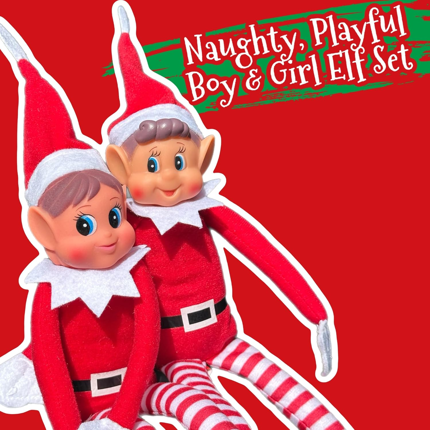 GLOW Wholesale Elfie (Boy) and Elvie (Girl) Set Fun and Playful Elves Behavin' Badly Figure with Soft Body and Vinyl Face-Set of 2, Red image number 3