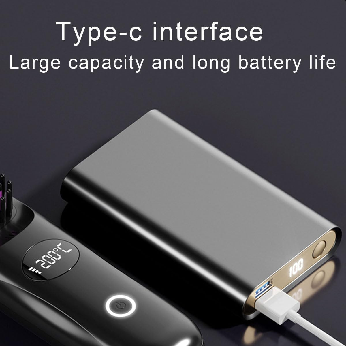 Hair Straightener Brush Cordless, Mini Hair Straightening Brush with USB Rechargeable, LED Display, Fast Heating, Portable Heating Brush for Travel, Mini Hot Ionic Straightener Comb for Women, Pink - Black image number 5