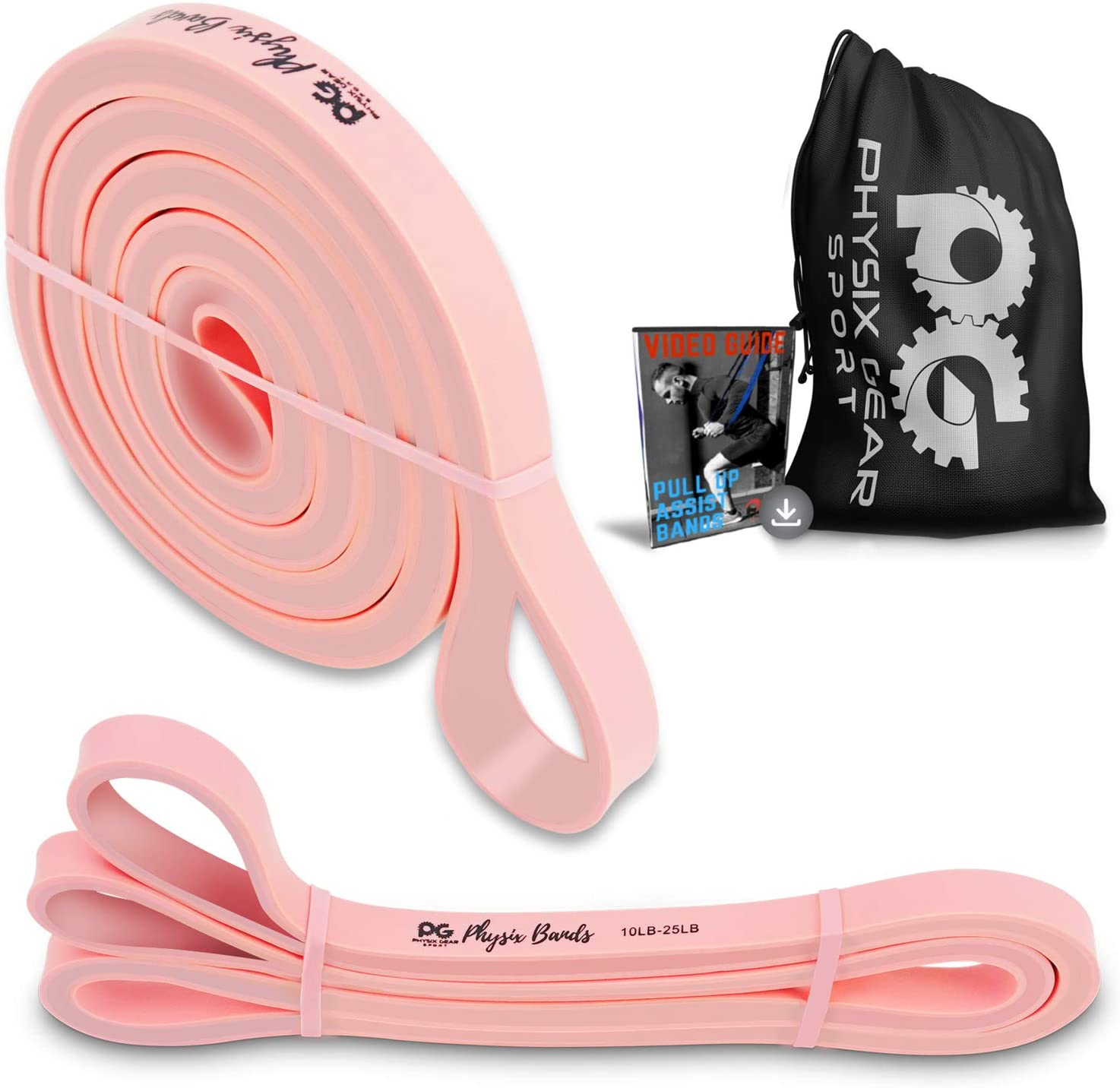 Physix Pull up Assistance Bands - Looped Resistance Bands, Workout Rubber Bands for Exercise HIIT Muscle Toning Stretching Powerlifting Physical Therapy Pilates Yoga (1 Band, W/Eguide)