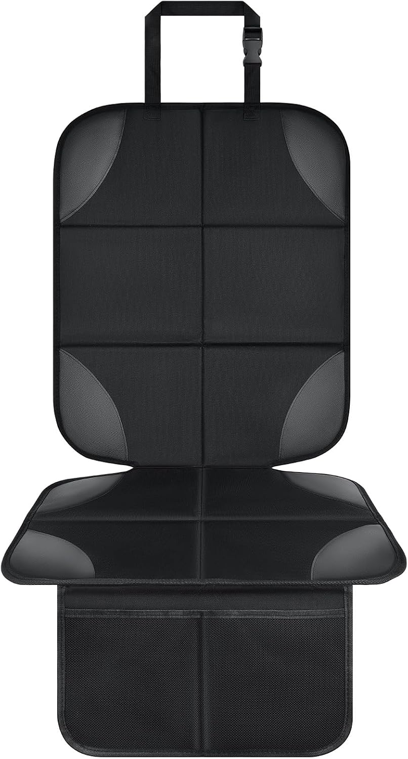 Musclez Car Seat Protectors for Child Car Seat, Baby Car Seat Cover Waterproof 600D Fabric Padding Non-Slip Backing 2 Mesh Pockets, Carseat Protector for Travel Vehicles Baby Pets (Black-1Pcs)