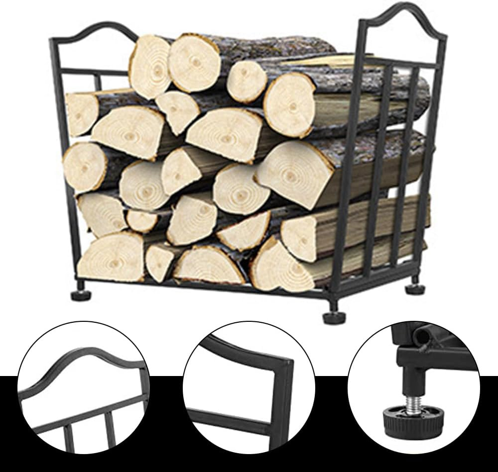 Firewood Log Rack,Metal Holder,Fire Wood Organizer,Firewood Storage Rack,With Coated Base,Waterproof Rustproof,For for Patio & Garden,For Firewood and Fire Tools（Black） image number 3