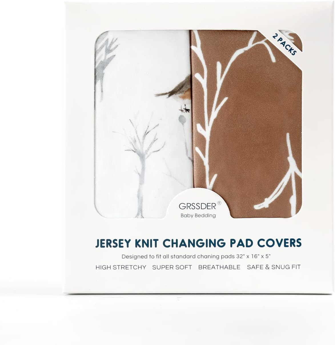 GRSSDER Stretch Ultra Soft Jersey Knit Changing Pad Cover Set 2 Pack, Change Table Pad Covers Fit 32"/34" X 16" Pads Safe and Snug, Pretty Pattern for Boys and Girls, Jungle Animals image number 4