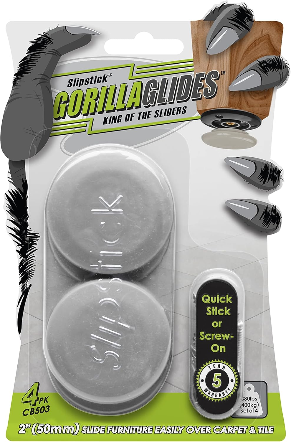 Gorillaglides CB503 50Mm Furniture Sliders/Screw on Glide Floor Protectors (Set of 4 Glides) for Carpet and Hard Surface Sliding, Round image number 1