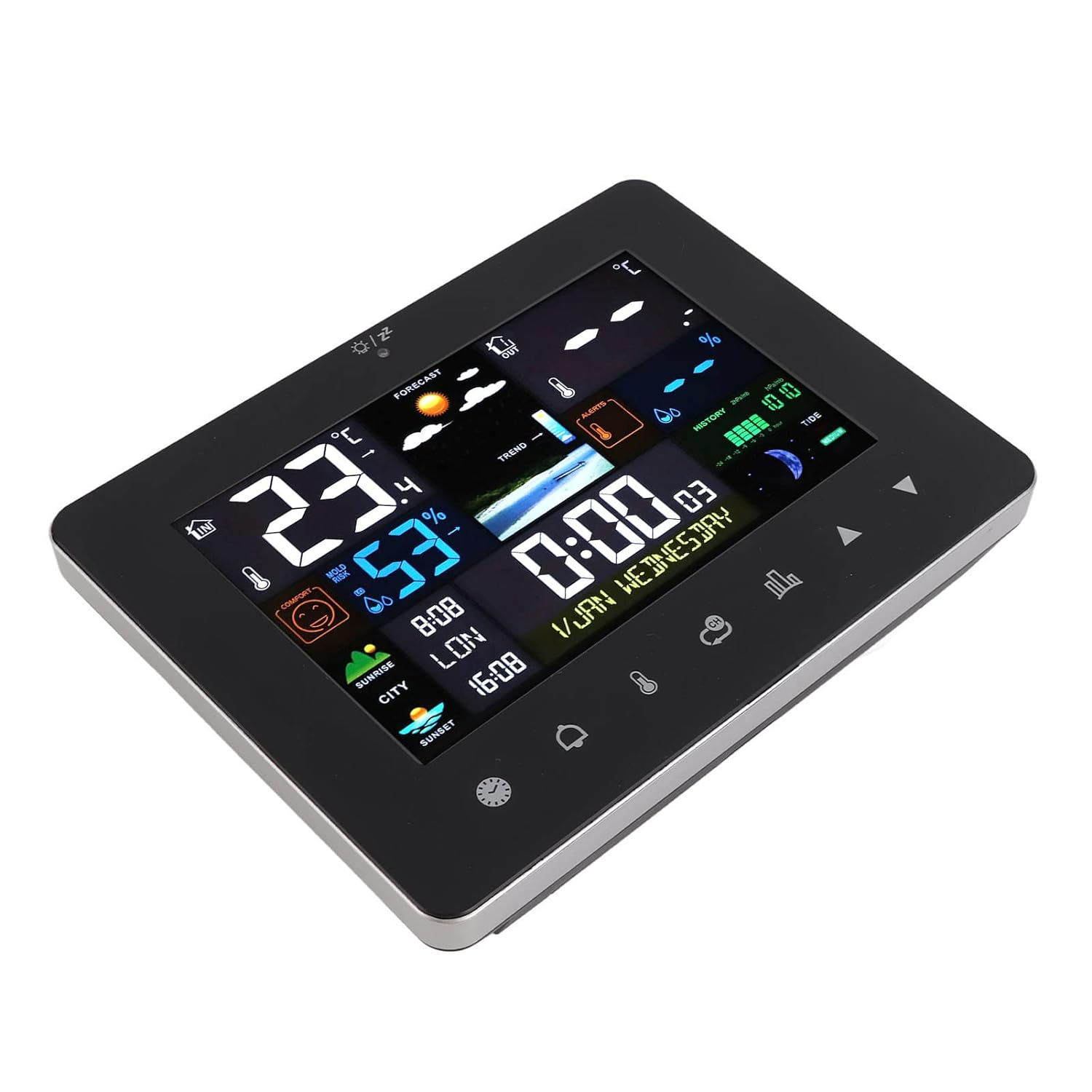 CHICIRIS Colorful Touch Screen Indoor Outdoor Thermometer Wireless Weather Forecast Station with Alarm Clock [Office] image number 2